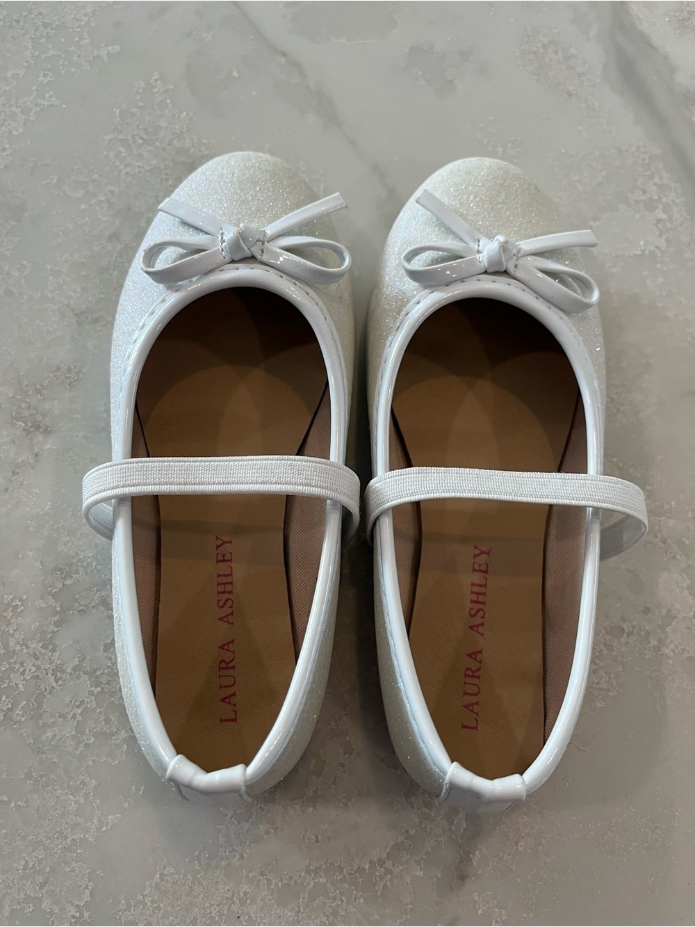 Laura Ashley White Glitter Bow Mary Jane Shoes for Girls